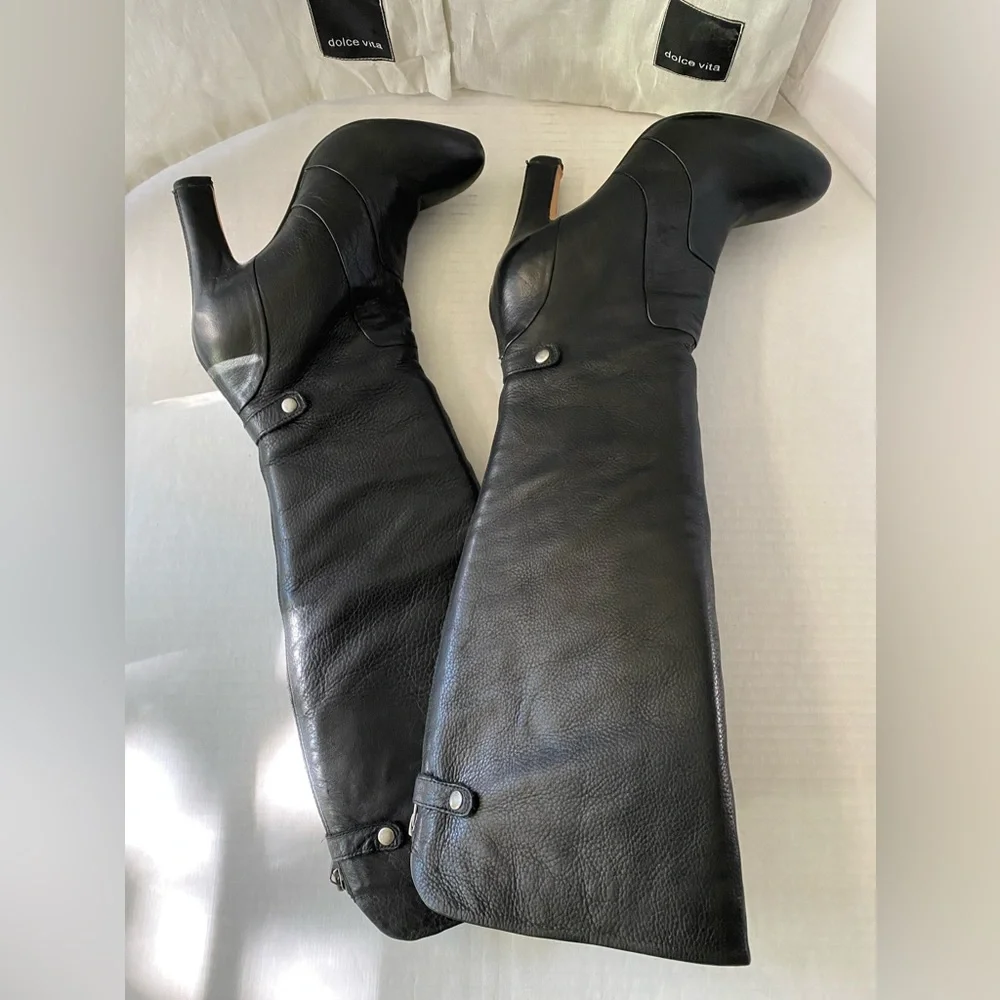 Dolce Vita black calfskin leather platform boots with back zip size 8 1/2 - Picture 16 of 16